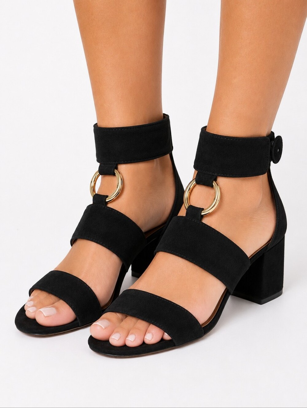 Aquazzura Safari Black Ankle Strap Block Heel Suede Sandals Size 39